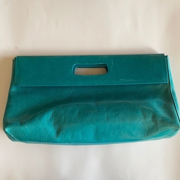 Furla handbag purse leather teal rectangle